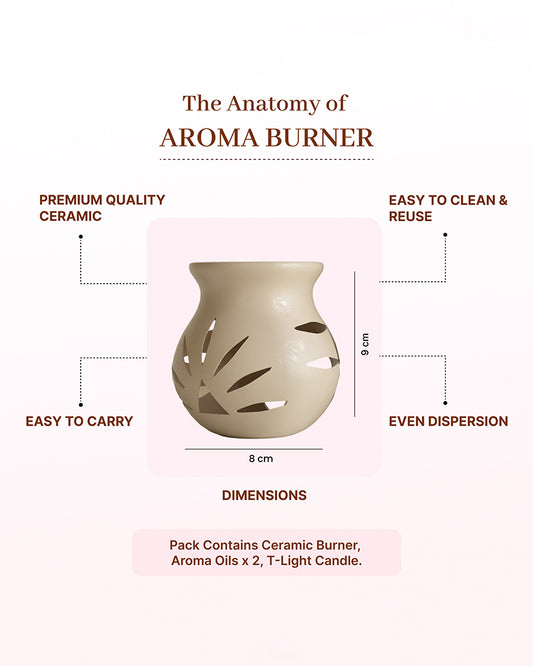 Ceramic Aroma Oil Diffuser Set | Essential Oil Burner, 10ml Jasmine Aroma Oil & Tea Light Candle