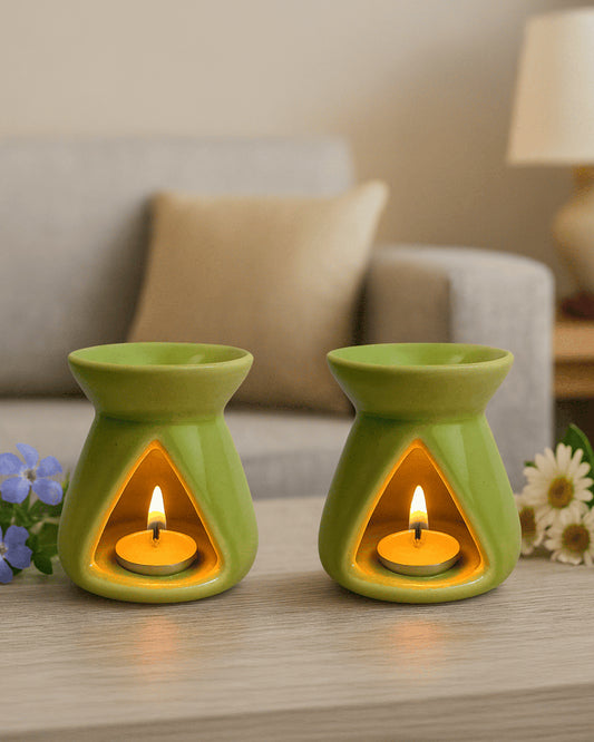 Ceramic Aroma Oil Diffuser Set of 2 | Essential Oil Burner, 10ml Jasmine Aroma Oil & Tea Light Candle