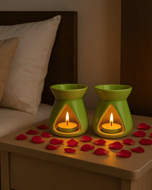Ceramic Aroma Oil Diffuser Set of 2 | Essential Oil Burner, 10ml Jasmine Aroma Oil & Tea Light Candle