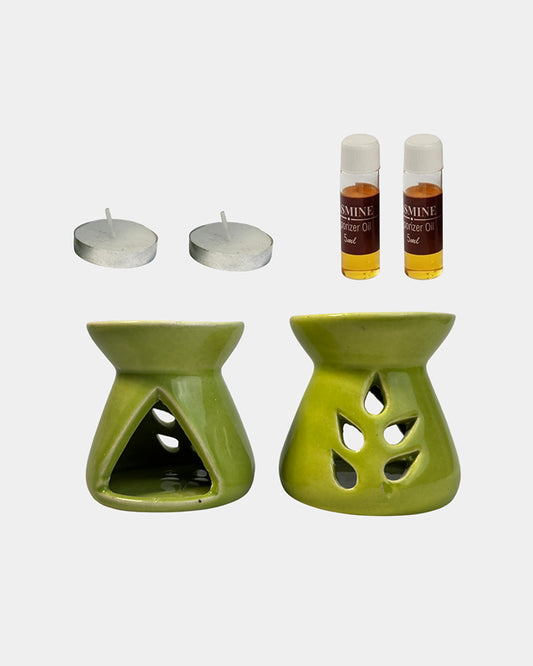 Ceramic Aroma Oil Diffuser Set of 2 | Essential Oil Burner, 10ml Jasmine Aroma Oil & Tea Light Candle