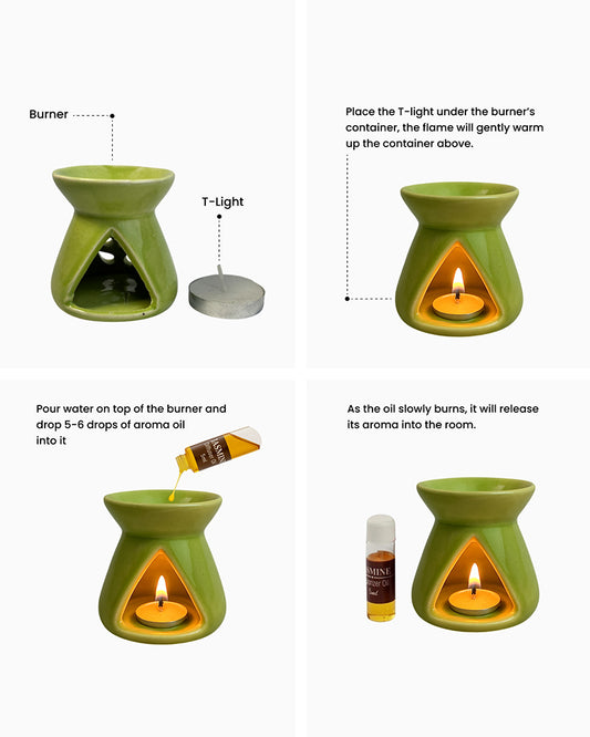 Ceramic Aroma Oil Diffuser Set of 2 | Essential Oil Burner, 10ml Jasmine Aroma Oil & Tea Light Candle