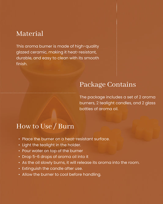 Ceramic Aroma Oil Diffuser Set of 2 | Essential Oil Burner, 10ml Jasmine Aroma Oil & Tea Light Candle