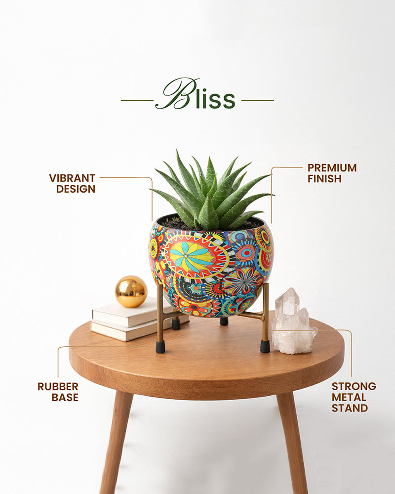 Mandala Print Metal Plant Pot with Stand