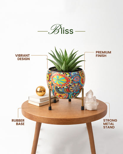 Mandala Print Metal Plant Pot with Stand