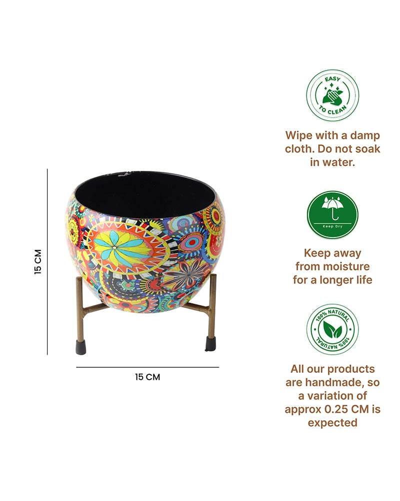Mandala Print Metal Plant Pot with Stand
