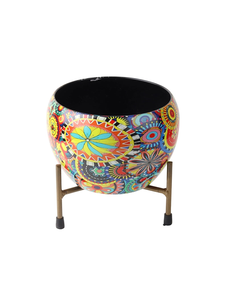 Mandala Print Metal Plant Pot with Stand