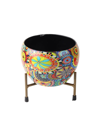 Mandala Print Metal Plant Pot with Stand