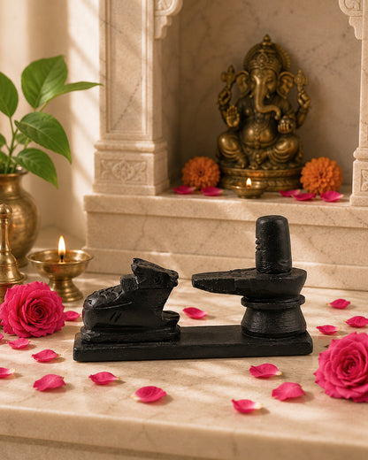 Shivling with Nandi Sitting Idol for Pooja and Home Decoration