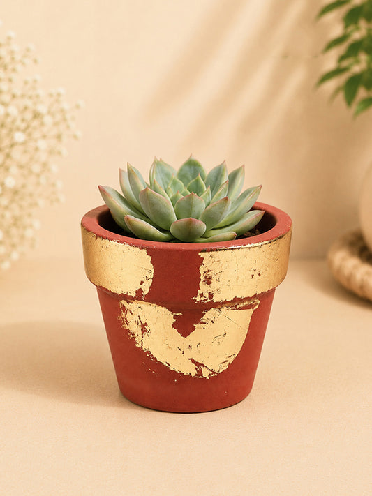 Gold Art Hand Painted Terracotta Plant Pot (Red & Gold)