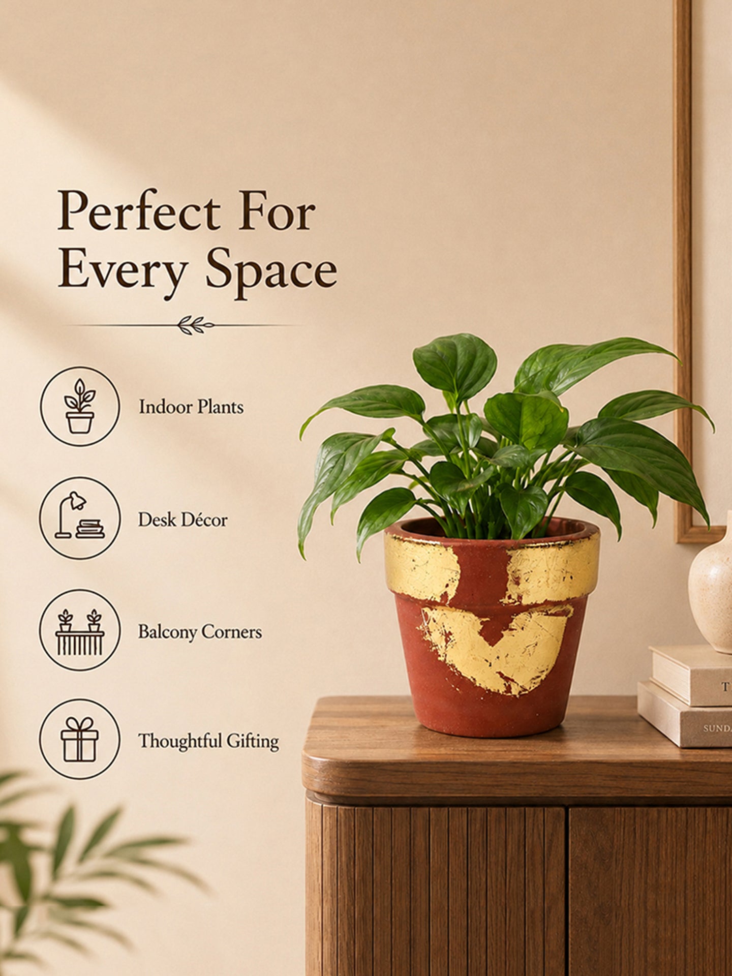 Gold Art Hand Painted Terracotta Plant Pot (Red & Gold)