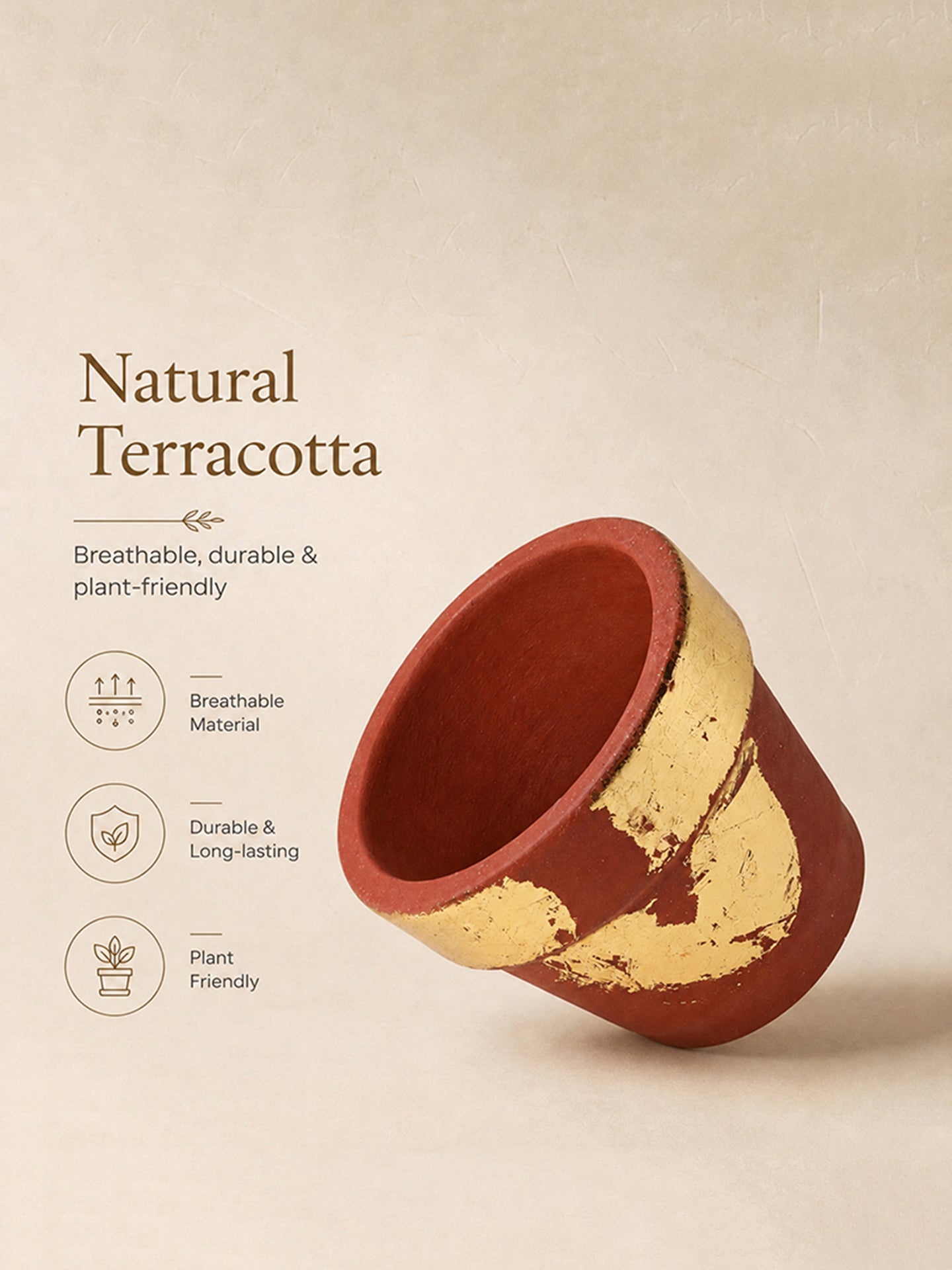 Gold Art Hand Painted Terracotta Plant Pot (Red & Gold)