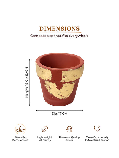 Gold Art Hand Painted Terracotta Plant Pot (Red & Gold)