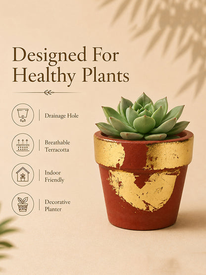 Gold Art Hand Painted Terracotta Plant Pot (Red & Gold)