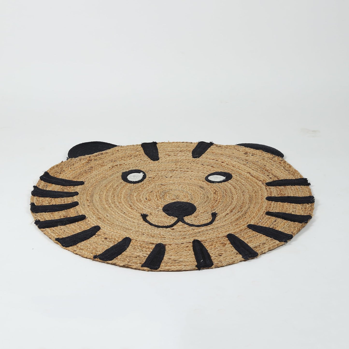 Handwoven Tiger Design Beige Round Jute Carpet For Bedroom And Hall