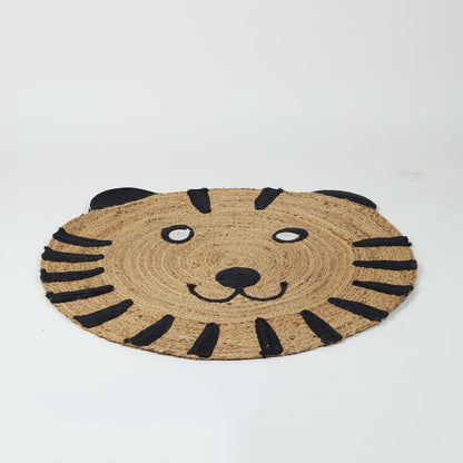 Handwoven Tiger Design Beige Round Jute Carpet For Bedroom And Hall