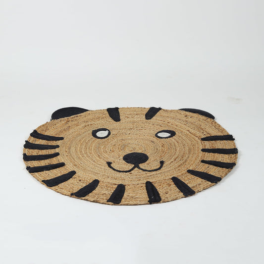 Handwoven Tiger Design Beige Round Jute Carpet For Bedroom And Hall
