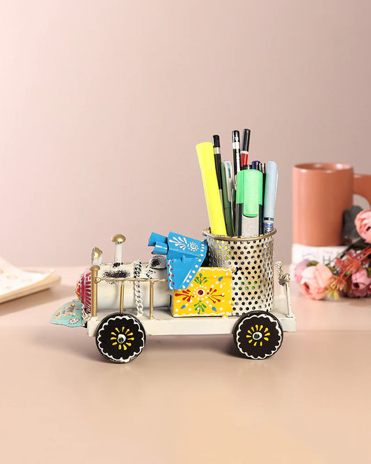 Decorative Train Engine Pen Holder for Tabletop Organiser and Office Use