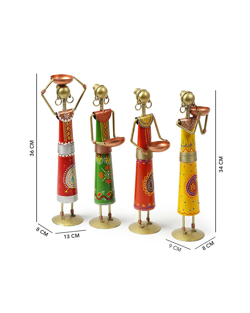 Set of 4 Metal African Tribal Tealight Holders for Decorative Home and Pooja Room