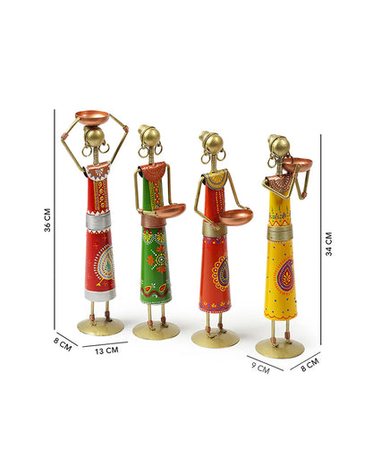 Set of 4 Metal African Tribal Tealight Holders for Decorative Home and Pooja Room