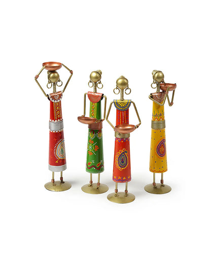 Set of 4 Metal African Tribal Tealight Holders for Decorative Home and Pooja Room