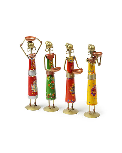 Set of 4 Metal African Tribal Tealight Holders for Decorative Home and Pooja Room