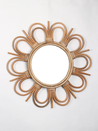 Natural Rattan Framed Mirror for Living Room, Bedroom, and Entryway