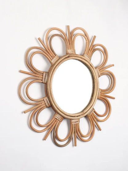 Handcrafted Rattan Wall Mirror for Rustic and Bohemian Home Decor
