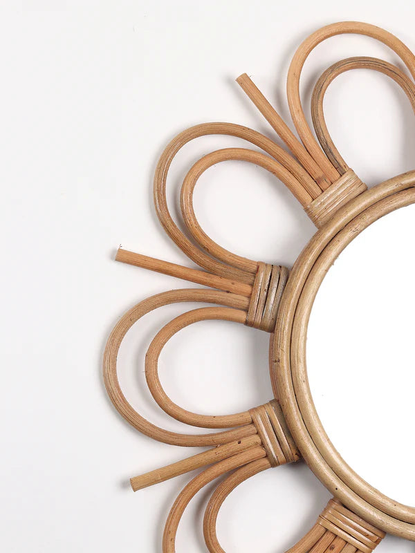 Natural Rattan Framed Mirror for Living Room, Bedroom, and Entryway
