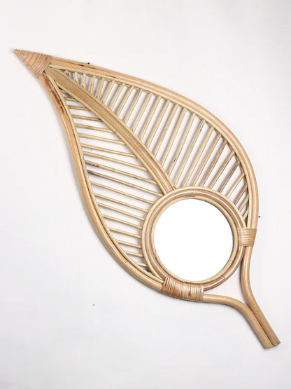 Natural Rattan Frame Wall Mirror for Living Room, Bedroom, and Entryway