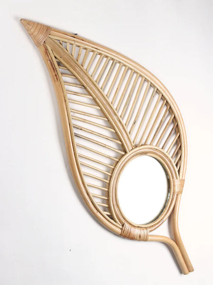 Natural Rattan Frame Wall Mirror for Living Room, Bedroom, and Entryway