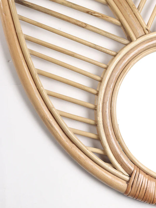 Natural Rattan Frame Wall Mirror for Living Room, Bedroom, and Entryway