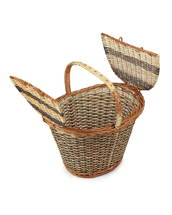 Portable Wicker Picnic Basket for Park Picnics, Weekend Trips & Food Carry