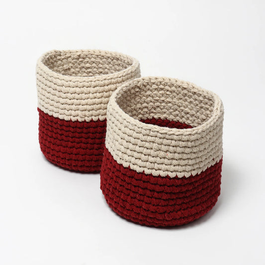 Set of 2 Basket Woven Cotton for Indoor Plants & Everyday Storage