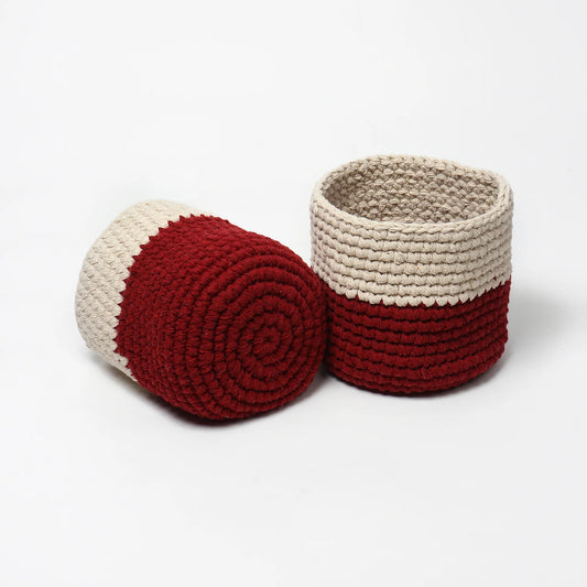 Set of 2 Basket Woven Cotton for Indoor Plants & Everyday Storage