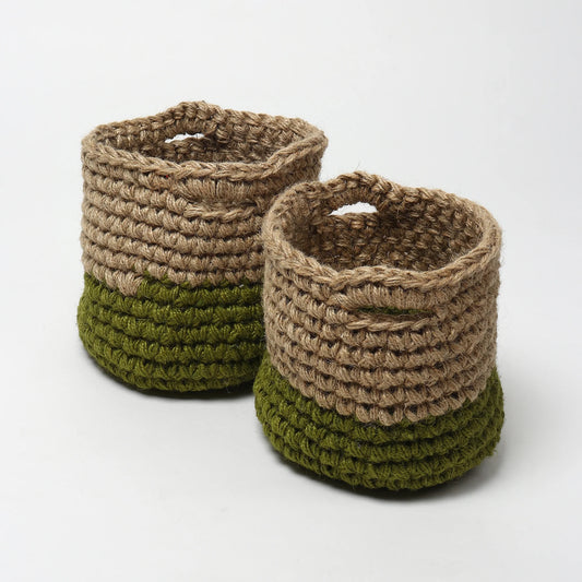 Compact Set of 2 Jute Basket for Plants, Toys, or Towels