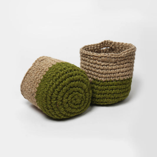 Compact Set of 2 Jute Basket for Plants, Toys, or Towels