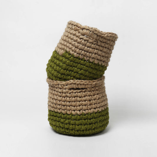 Compact Set of 2 Jute Basket for Plants, Toys, or Towels