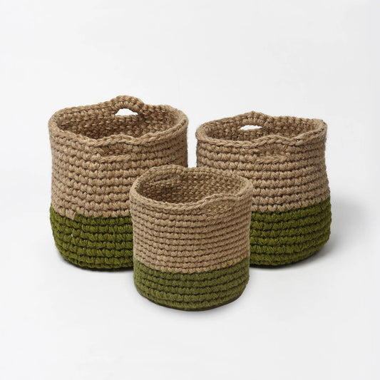 Rustic Set of 3 Jute Planter Basket for Versatile Home Use