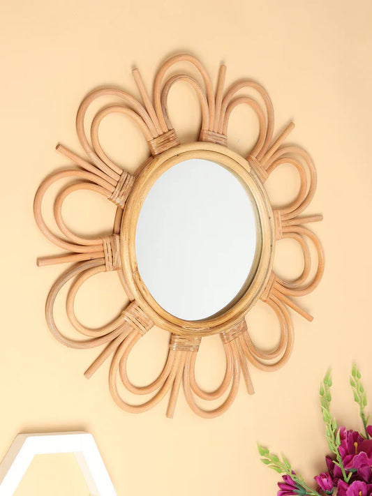 Handcrafted Rattan Wall Mirror for Rustic and Bohemian Home Decor