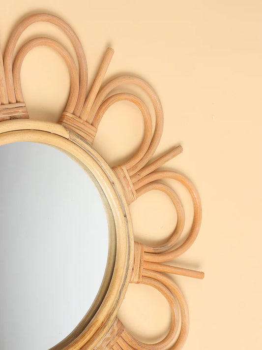 Natural Rattan Framed Mirror for Living Room, Bedroom, and Entryway
