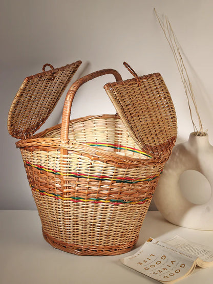 Vintage Wicker Picnic Basket for Food Storage, Outdoor Dining & Travel