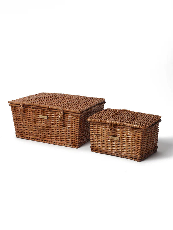 Natural Wicker Basket with Lid for Bedroom, Living Room, and Closet Storage