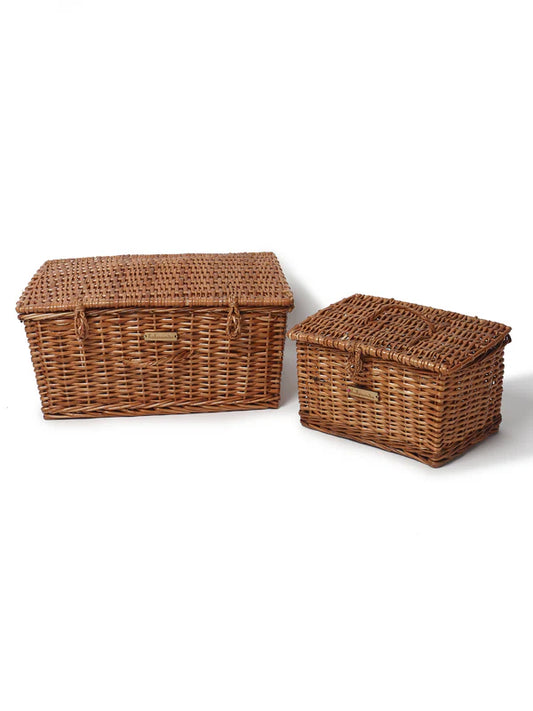 Natural Wicker Basket with Lid for Bedroom, Living Room, and Closet Storage