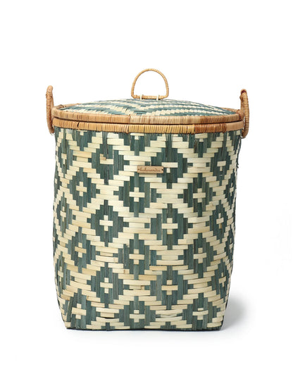 Natural Bamboo Storage Basket with Lid for Bathroom, Bedroom, and Laundry Use