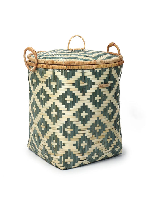 Natural Bamboo Storage Basket with Lid for Bathroom, Bedroom, and Laundry Use