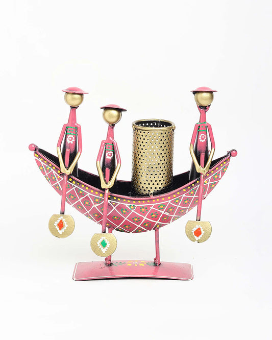 Metal Boat Shaped Pen Holder for Office Desk and Stationery Organization