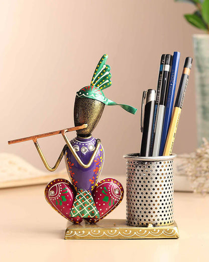 Metal Krishna Desk Organizer and Pen Stand for Office and Home