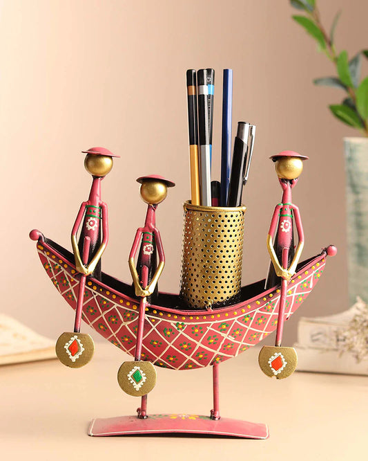 Metal Boat Shaped Pen Holder for Office Desk and Stationery Organization