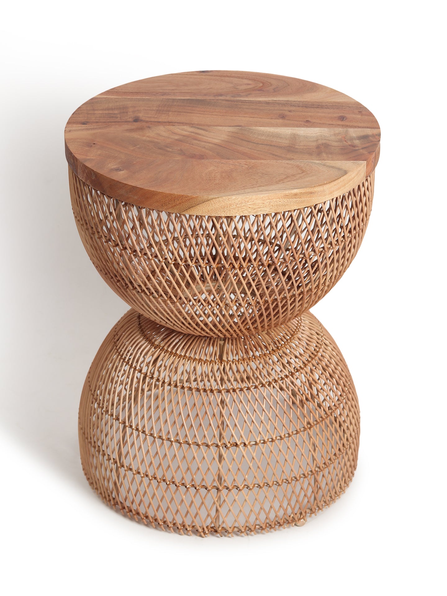Wooden Rattan Stool | Mini Side Stool | Cane Round Table | Stylish Side Table