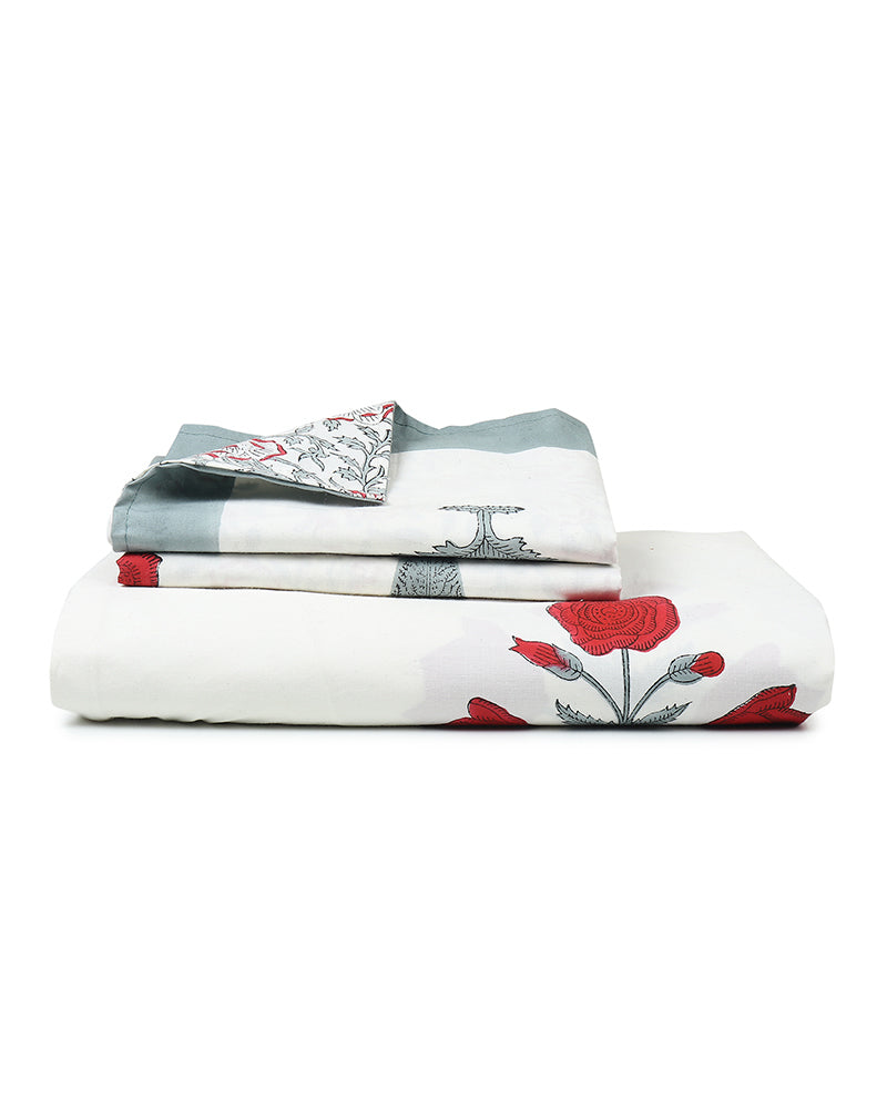 Jaipur Handblock Printed 100% Premium Cotton King Bed Sheet Set with Coordinated Pillow Covers